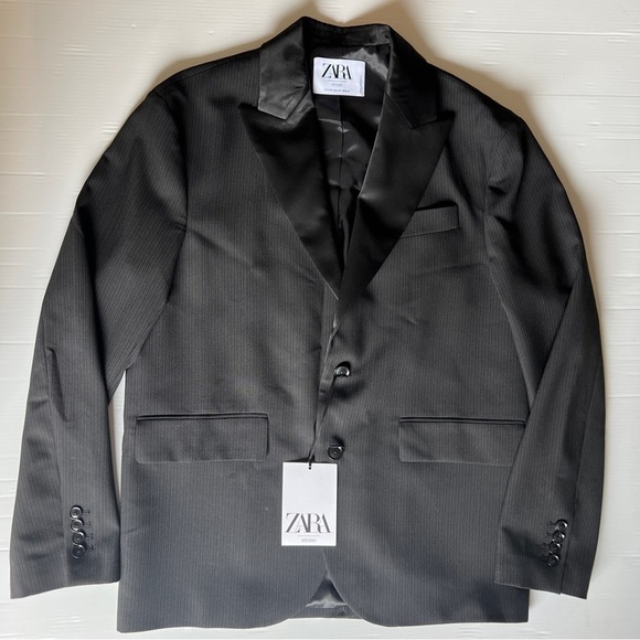 ZARA PINSTRIPE SUIT JACKET LIMITED EDITION BLACK SIZE 42  | 6774/023/800 - Picture 2 of 16